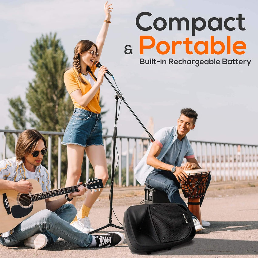 Pyle 800W Portable PA System, Large Bluetooth Speaker w/Wireless Microphone, 20cm Battery Powered PA Systems, Active Speakers, Powerful Loudspeaker, USB/SD Card Reader, for Stage/Parties/Events