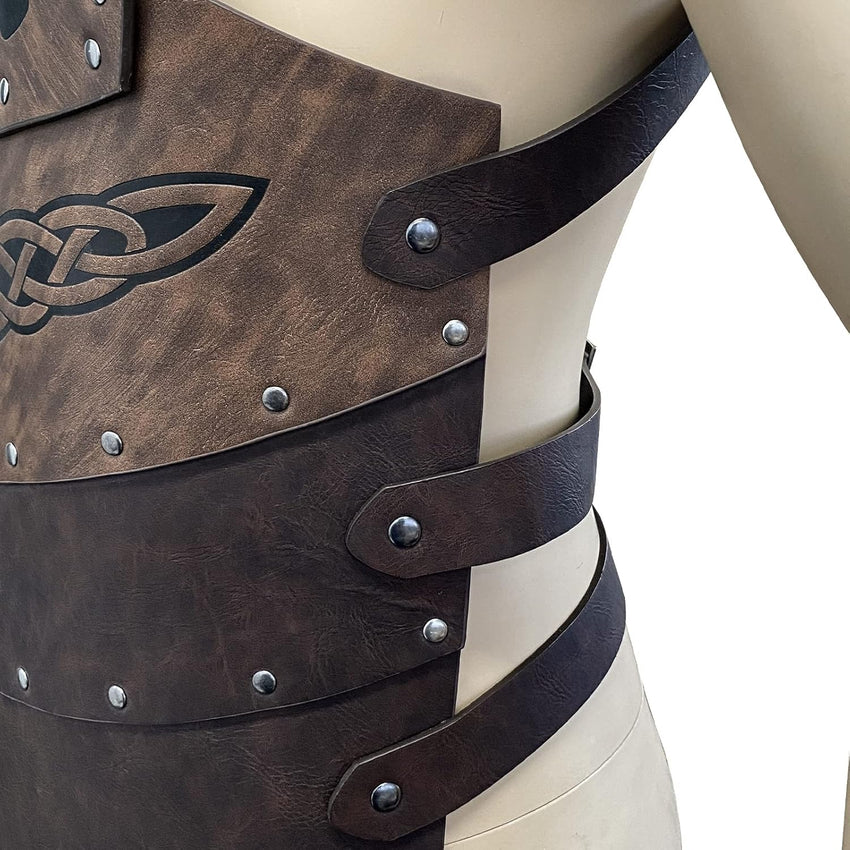 Viking Faux Leather Embossed Helmet Axe Chest Armor LARP/Cosplay Ã¢ÂÂ Brown A