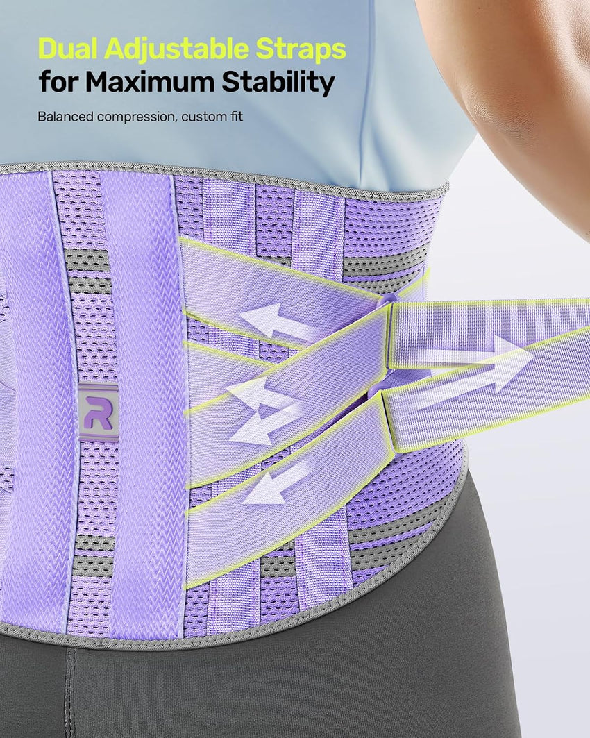 Women's Back Support Belt Ergonomic Lumbar Brace with 3D Pad Kidney Support Purple M (85-100 cm)