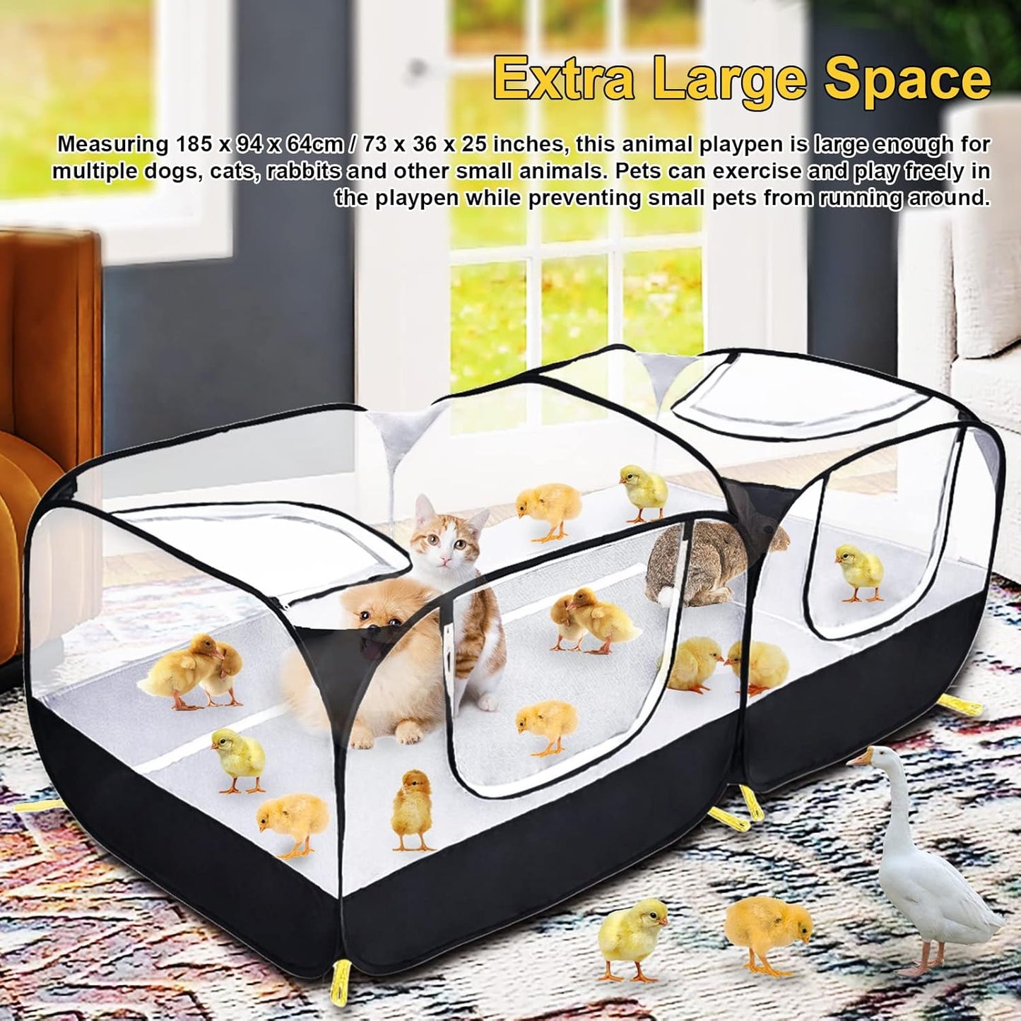 Coolty Small Animals Playpen, Pop up Large Exercise Pen Cage Yard Movable Chicken Yard Fence Playground for Puppy Kitten Rabbits Duck Hens