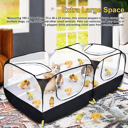 Coolty Small Animals Playpen, Pop up Large Exercise Pen Cage Yard Movable Chicken Yard Fence Playground for Puppy Kitten Rabbits Duck Hens