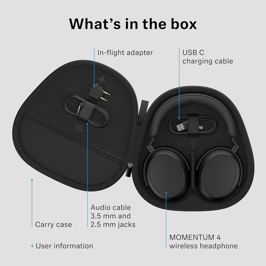 Sennheiser MOMENTUM 4 Wireless Noise Cancelling Headphones Bluetooth Headset for Crystal-Clear Calls with Adaptive Noise Cancellation, Up To 60HR Playtime, Folding Design, Black/Copper