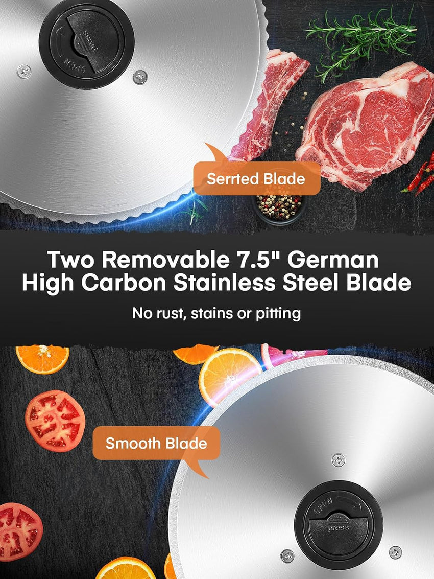 Meat Slicer with 2 * 19cm Blade, Electric Meat Slicer Machine for Home Use 200W, FOHERE Deli Food Slicer, 0-15mm Adjustable Thickness for Cheese, Bread, Include Safety Food Pusher, Silver