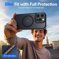 AMILIFECASES Magnetic for iPhone 16 Pro Case, [1X 9H Screen Protector] [Anti-Fingerprint] [Anti-Scratch], Translucent Matte Back Slim Shockproof Case for iPhone 16 Pro 6.3inches - Black