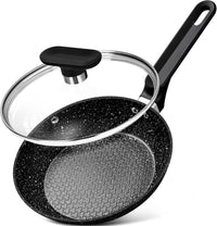 MICHELANGELO 20cm Small Frying Pan with Lid, Non Stick Frying Pan with Lid 20cm, Egg Frying Pan with Nonstick Stone Coating, Healthy & Non-Toxic Granite Frying Pan, Black