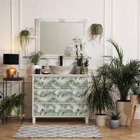 Hode Self Adhesive Wallpaper Green Leaf, Patterned Sticky Back Plastic Roll, Bathroom Kitchen Cupboard Worktop Vinyl Wrap for Furniture Table 90cmx6m