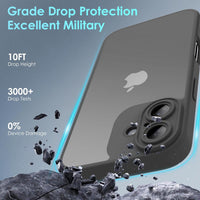 Mootobo Designed for iPhone 16 Plus Case 6.7 inch, Military-Grade Protection 360^0 Full Body Frosted Translucent Back Phone Cover, Anti-Fingerprint Slim Shockproof Phone Case for iPhone 16 Plus - Black