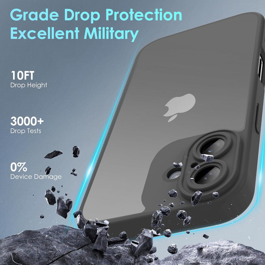 Mootobo Designed for iPhone 16 Plus Case 6.7 inch, Military-Grade Protection 360^0 Full Body Frosted Translucent Back Phone Cover, Anti-Fingerprint Slim Shockproof Phone Case for iPhone 16 Plus - Black