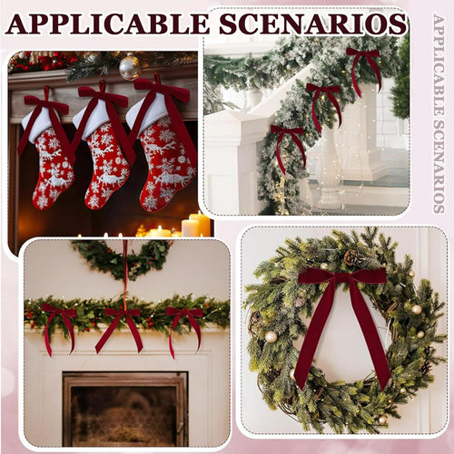Christmas Tree Decorations Velvet Bows with Twist Ties â Burgundy