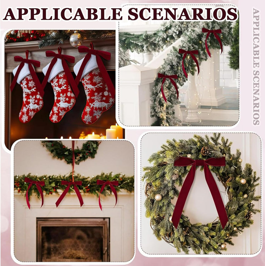 Christmas Tree Decorations Velvet Bows with Twist Ties â Burgundy
