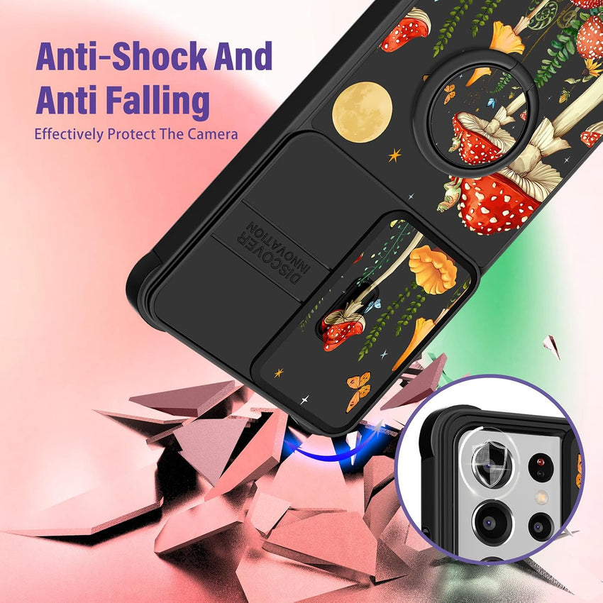 for Samsung Galaxy S21 Ultra Case - [2in1] Women Girls Cute Mushroom Phone Cover Ring Holder Stand Girly Pretty Unique Fashion Slide Camera Cover Design for Samsung S21 Ultra Case 6.8"