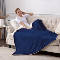 SOCHOW Sherpa Fleece Throw Blanket Super Soft Plush Navy Blue 228x228cm