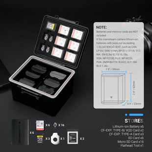 Camera Battery Case & Memory Card Holder for Canon LP-E6 Nikon EN-EL15 Sony NP-FZ100 â Black