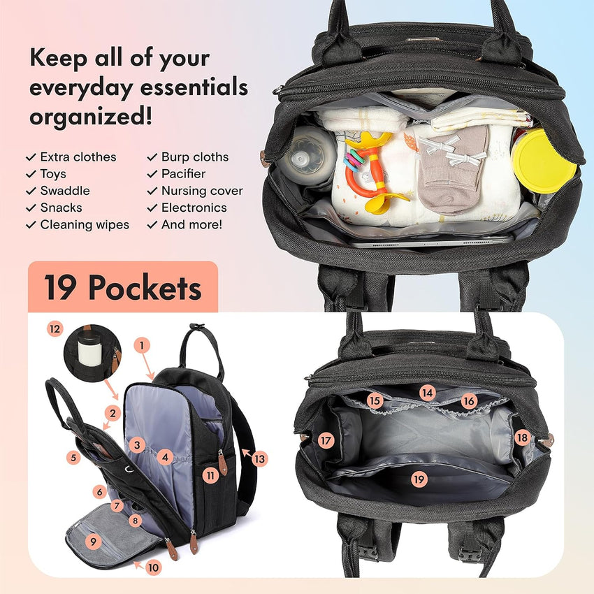 Dikaslon Baby Changing Bag Backpack with Mat & Straps Dark Grey