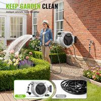 Wall-Mounted Retractable Hose Reel 30+2m Auto Rewind Self-Locking 180Â° Swivel 10-Function Spray Gun â Black