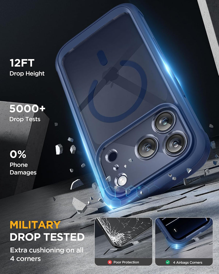 Miracase Magnetic Case for iPhone 17 Pro with Built-in Glass Screen Protector â Blue