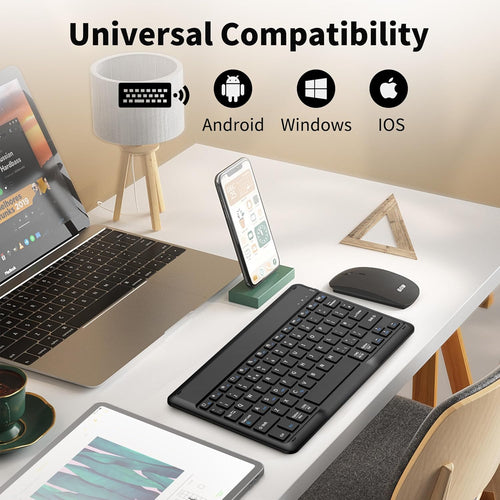 EasyAcc Bluetooth Keyboard, Ultra-Slim Wireless Keyboard UK Layout Quiet Portable Design with Built-in Rechargeable Battery for iOS, Mac, iPad, Windows and Android, Black