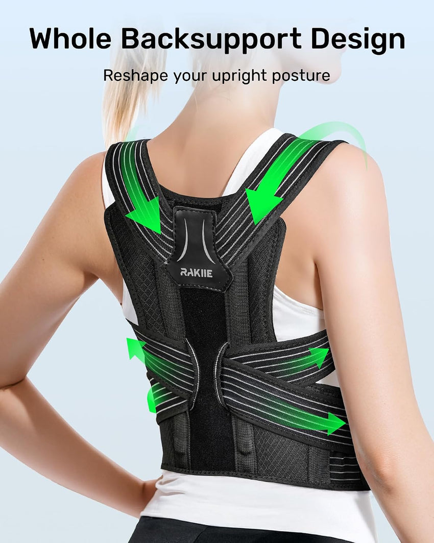 RAKIIE Back Straightener Posture Corrector Padded Shoulder Straps â Grey S (75-90cm)