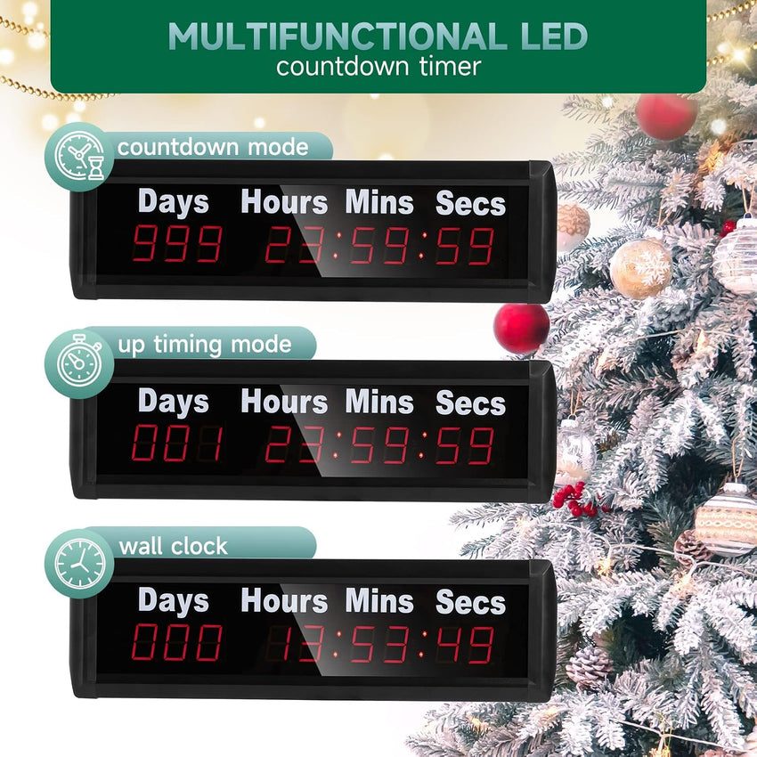 Spolehli Days Countdown Clock, Yearly Countdown Clocks Up to 999 Days with Hours Minutes Seconds for Retirement Christmas Wedding, Remote Control Led Countdown/Timing Up Timer Wall Clock (1.0'')