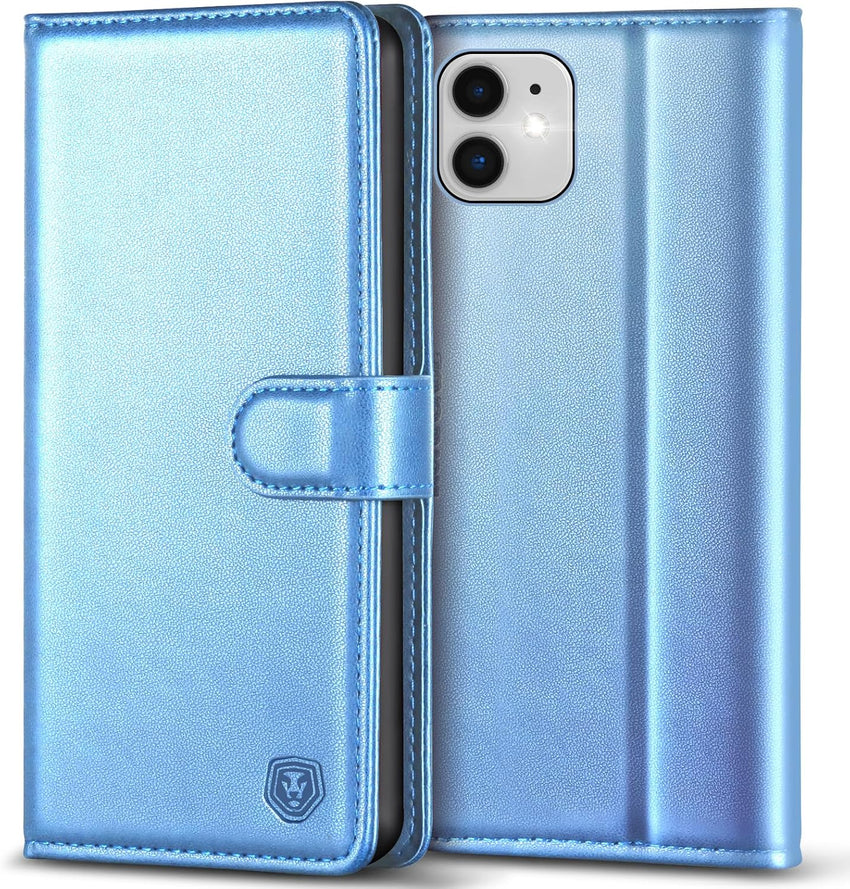 Kuafcase Compatible for iPhone 11 Case with 4 Card Slots Magnetic Closure Kickstand Shockproof Protective Phone Case Compatible for iPhone 11 - Sky Blue