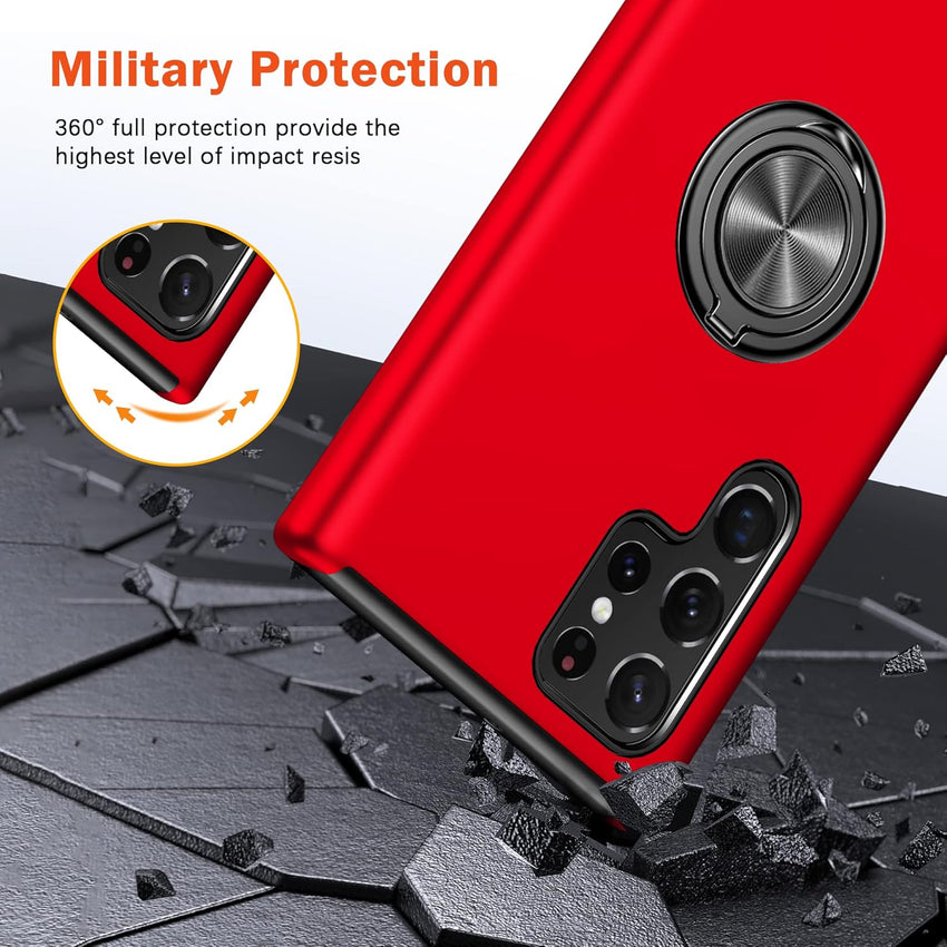 KRAFTCARE for Samsung S22 Ultra Case with Kickstand Ring, Upgrade Shockproof and Anti Scratch 360^0 Magnetic Ring Holder Stand Protective Phone Case Cover for Samsung Galaxy S22 Ultra - Red