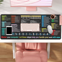 Keyboard Shortcut Mat - Black Oversize Desk Mouse Pad 40x90 Cm, Non-Slip, Dirt Resistant Computer Mat | Smooth Accessory Shortcut Guide for Coding Study Office Room Home Setup