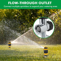 Gear-Driven Lawn Sprinkler 2-Pack Metal Spike Base 5 Patterns 15m Range 180mÂ² - Yellow