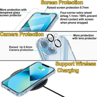 4youquality (4-in-1 Case for iPhone 13 with [2-Pack Tempered Glass Screen Protectors + 1-Pack Camera Lens Protector], Airbag Drop Protection, Transparent Clear Bumper Phone