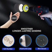 Pomsare 133pcs Sanding Discs Car Polishing Pads Kit for Drill, 75mm Wet and Dry Sandpaper 60-10000 Grits, Car Headlight Restoration Kit, Drill Sanding Attachments Buffing Pads for Auto, Wood and Metal