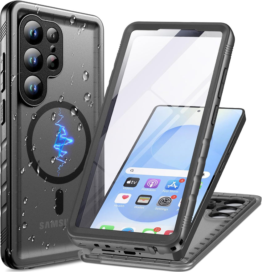 Magnetic Shockproof IP68 Waterproof 360Â° Case for Samsung S25 Ultra Compatible with MagSafe Black
