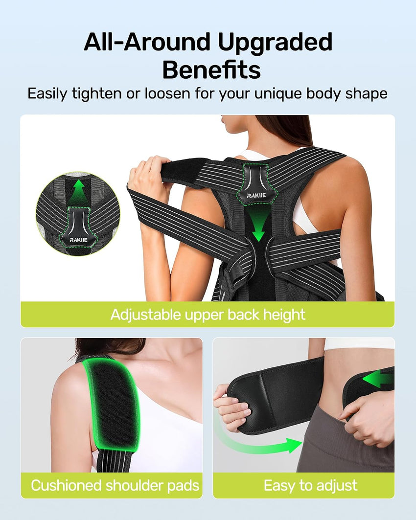 RAKIIE Back Straightener Posture Corrector Padded Shoulder Straps â Grey S (75-90cm)