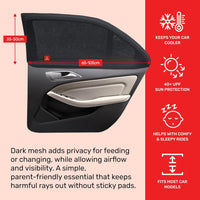Royal Rascals Car Window Shades for Baby (2 Pack) Universal Fit for Most Cars, Full Window Covers with 40+ UV Sun Protection, Sun Shade for Baby, Cars Accessories, Car Window Curtains