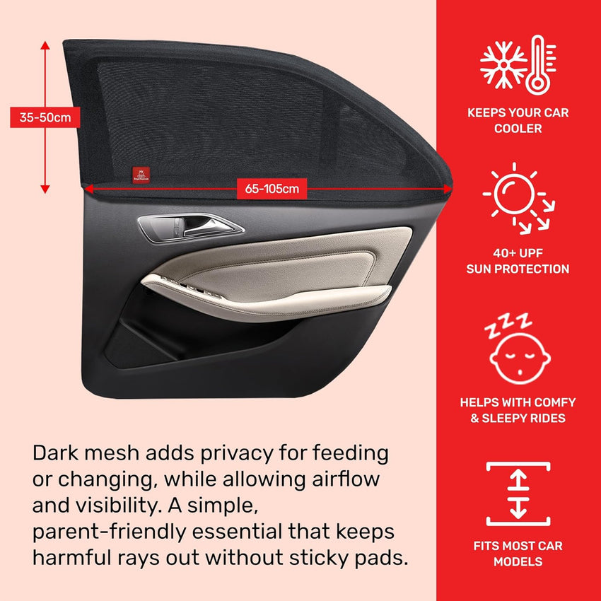 Royal Rascals Car Window Shades for Baby (2 Pack) Universal Fit for Most Cars, Full Window Covers with 40+ UV Sun Protection, Sun Shade for Baby, Cars Accessories, Car Window Curtains
