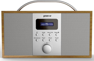 Groov-e Boston Wooden DAB & FM Digital Radio - Built-In Alarm Clock, Dynamic Range Control & Bluetooth Connectivity - LCD Display - Mains or Battery Operated - Portable Radio - 40 Preset Stations