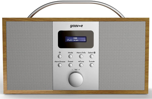 Groov-e Boston Wooden DAB & FM Digital Radio - Built-In Alarm Clock, Dynamic Range Control & Bluetooth Connectivity - LCD Display - Mains or Battery Operated - Portable Radio - 40 Preset Stations