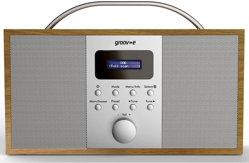 Groov-e Boston Wooden DAB & FM Digital Radio - Built-In Alarm Clock, Dynamic Range Control & Bluetooth Connectivity - LCD Display - Mains or Battery Operated - Portable Radio - 40 Preset Stations