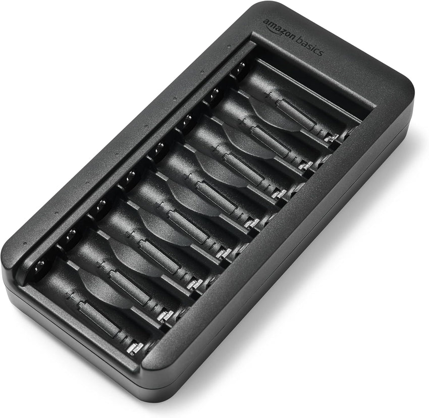 Amazon Basics Rechargeable NiMh AAA 800mAh 8 Pack + AA 2000mAh 8 Pack, with 8 Bay Battery Charger, No AC Power Adapter, USB C Port, 16 count in total, Black