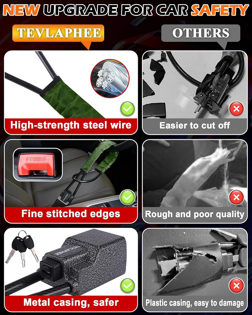 Upgraded Steering Wheel Lock with High Visibility Metal Head â Green