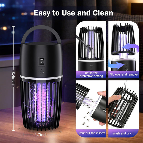 Electric Fly Zapper Lamp 365nm UV Mosquito Killer 4000mAh Ultra-Quiet Night Light