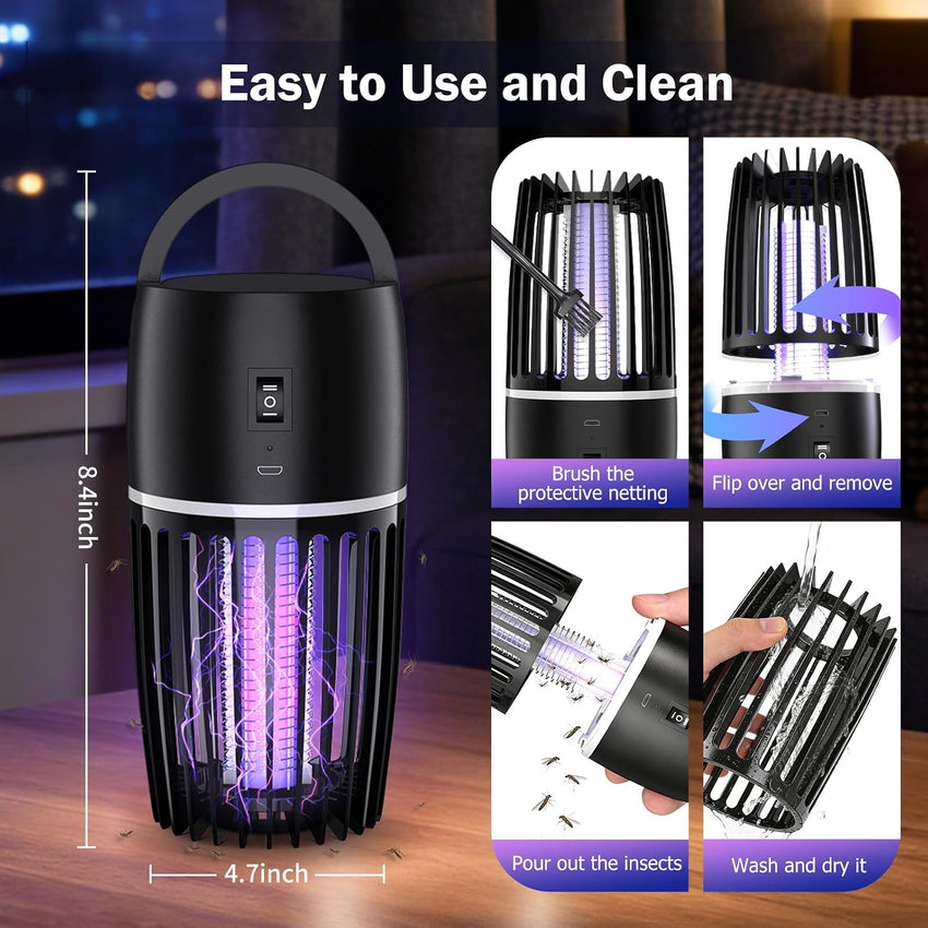 Electric Fly Zapper Lamp 365nm UV Mosquito Killer 4000mAh Ultra-Quiet Night Light