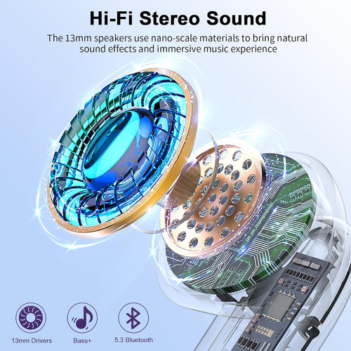 Wireless Earbuds, Bluetooth 5.3 Headphones with 4 ENC Noise Cancelling Mic, HiFi Stereo Deep Bass, 40H Playtime, IP7 Waterproof Bluetooth Earphones, Bluetooth Earbuds Dual LED Display, USB-C, Black