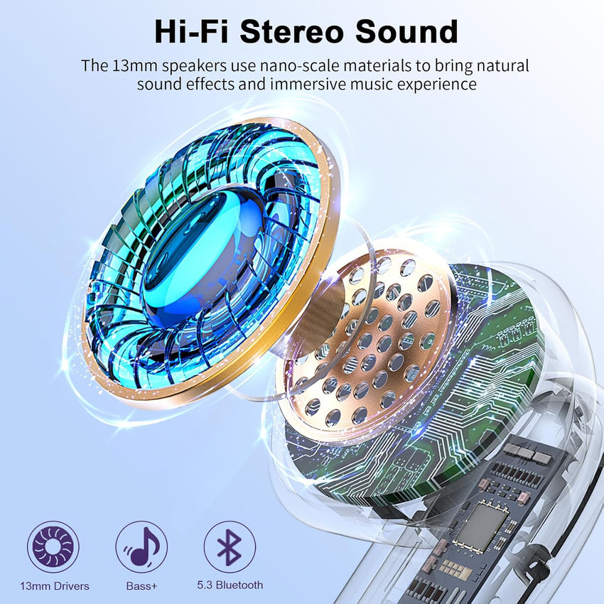 Wireless Earbuds, Bluetooth 5.3 Headphones with 4 ENC Noise Cancelling Mic, HiFi Stereo Deep Bass, 40H Playtime, IP7 Waterproof Bluetooth Earphones, Bluetooth Earbuds Dual LED Display, USB-C, Black