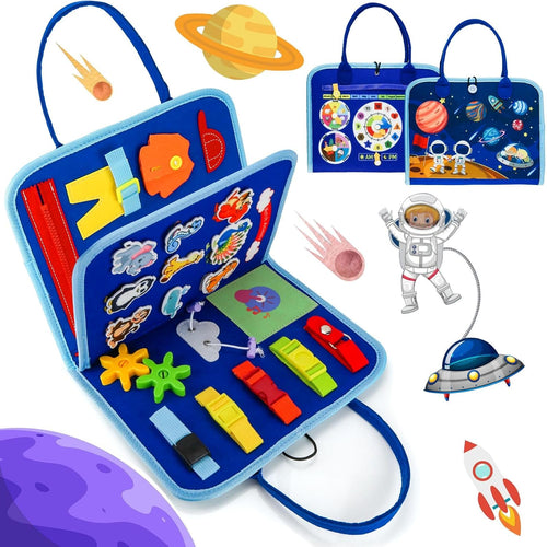 Montessori Busy Board for Toddlers with Basic Life Skills Activities â Blue