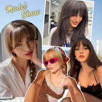Peonymebeauty 4"X5" Base Clip in Fringe Hair Topper, 360Â°Cover Fake Bangs Hair Toppers for Women 18 Inch Natural Straight Hairpieces Add Volume Fiber Wiglets Ladies(Ombre Brown Blonde)