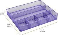 Annova Desk Drawer Organizer/Storage Tray - Metal Mesh with Dividers for Pens, Desktop Accessories, Bathroom, Kitchen, Makeup and Office Supplies (Purple)