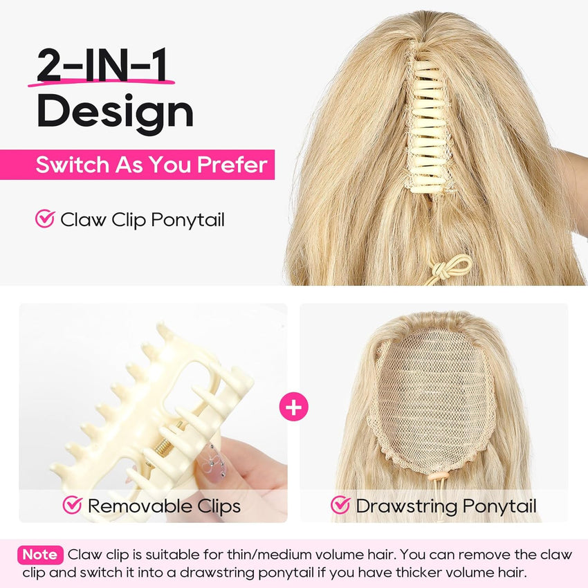 REECHO 24" Claw Clip Ponytail Extension Long Curly Hairpiece â Honey Blonde Highlights