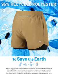 2-in-1 Men's Running Shorts 5in Quick-Dry Compression Liner Pockets 3 inch Khaki 3XL