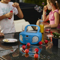 Groov-e Original Boombox - Portable CD Player with Bluetooth, Radio, 3.5mm Aux Port, & Headphone Socket - LED Display, 2 x 1.2W Speakers - Battery or Mains Powered - Blue