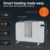 KOnighaus 450 W Smart Dual Infrared Heater Wi-Fi App Control with Remote Control Including Towel Holder Feet and Mounting Material Colour: White