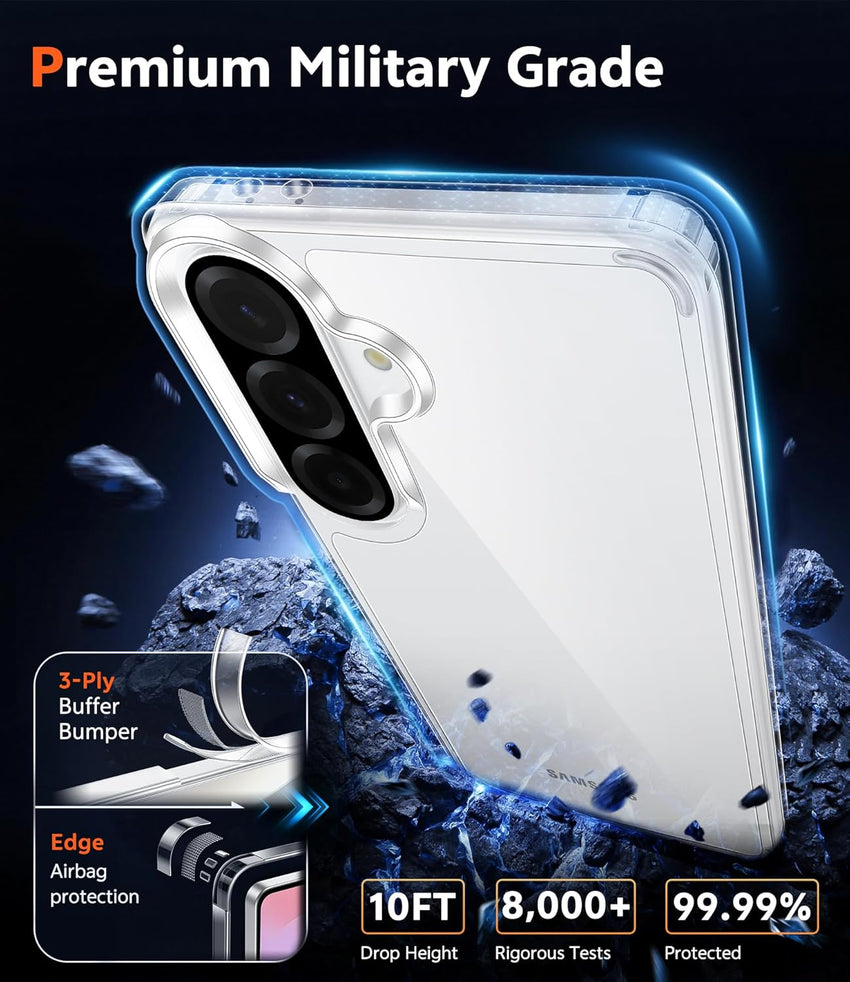 FNTCASE for Samsung Galaxy A36-5G Case: Military Grade Drop Protection Anti Yellowing Cell Phone Cover - Rugged Shockproof Protective Bumper Transparent Cases(Black)